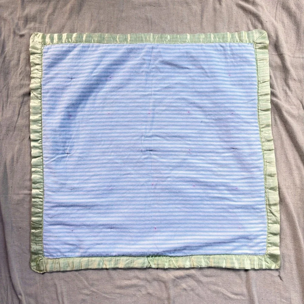 Vintage Strawberry Shortcake Baby Blanket Satin Trim Ruffle Blue White 30x30
